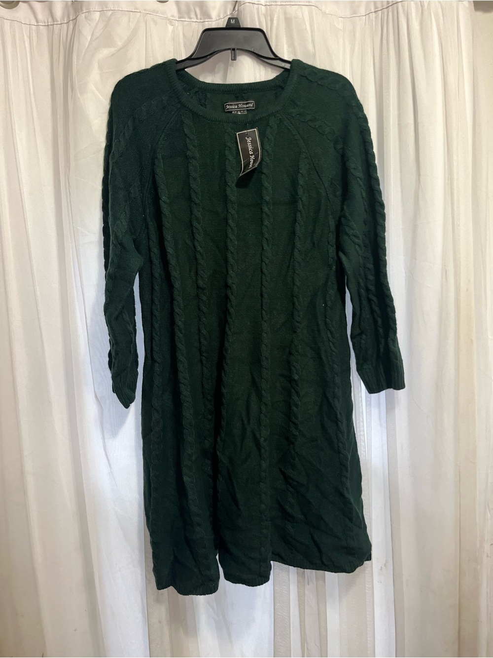 Jessica Howard Dark Green Cable Knit Long Sleeve Dress preppy cozy long